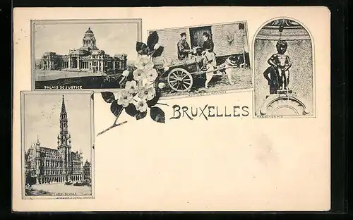 AK Brüssel / Bruxelles, L`Hotel de Ville, Manneken Pis, Palais de Justice