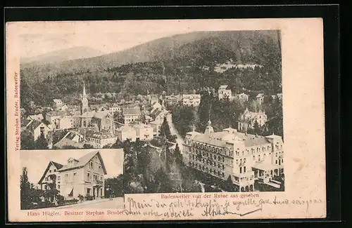 AK Badenweiler, Ortsansicht von der Ruine aus, Haus Hügler
