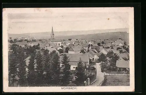 AK Morbach, Teilansicht mit Strasse aus der Vogelschau