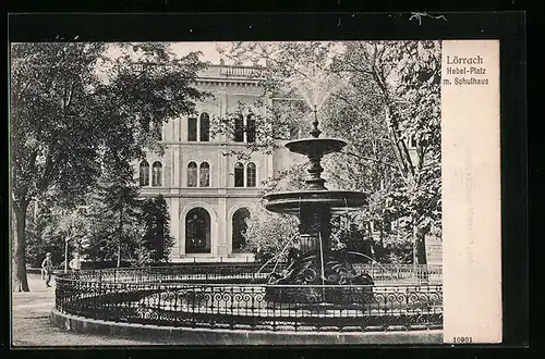 AK Lörrach, Hebel-Platz mit Schulhaus