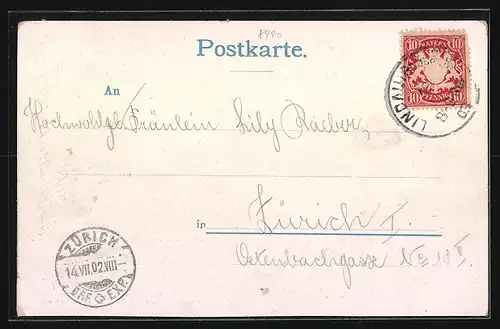 Passepartout-Lithographie Lindau, Teilansicht mit Leuchtturm, Dampfer, Wappen