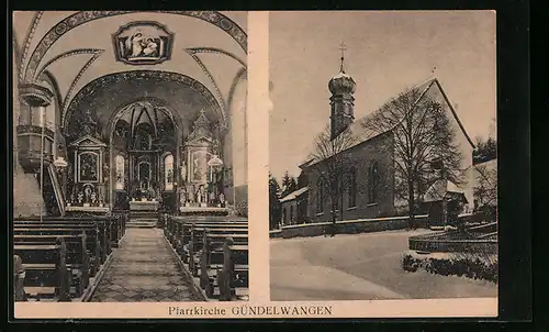 AK Gündelwangen, Pfarrkirche, Innenansicht und Gebäude