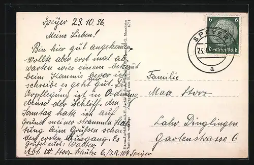 AK Speyer a. Rh., Fliegeraufnahme der Stadt