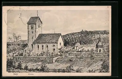 Künstler-AK Saig, Kirche mit Kirchhof