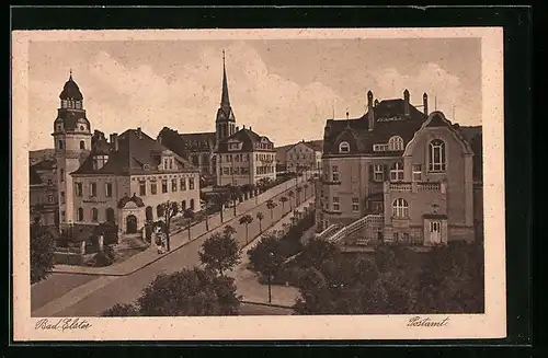 AK Bad Elster, Strassenpartie mit Postamt