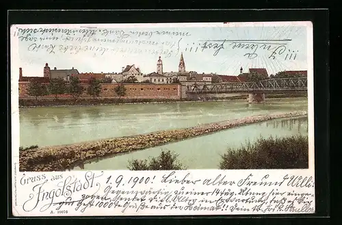 AK Ingolstadt, Panorama der Stadt vom Wasser gesehen