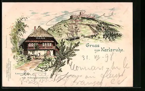Lithographie Karlsruhe, Lauterberg mit Schwarzwaldhaus