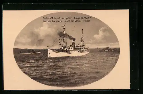 AK Salon-Schnelldampfer Grossherzog, Mecklenburgische Seebäder-Linie Rostock
