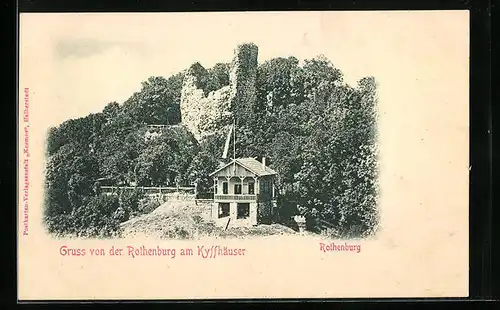 AK Rothenburg am Kyffhäuser, Ansicht Burgruine mit Bäumen