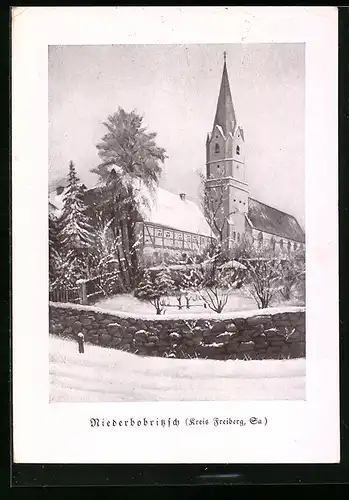 AK Niederbobritzsch /Kreis Freiberg, Kirche bei Schnee