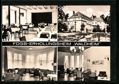 AK Arendsee /Altmark, FDGB-Erholungsheim Waldheim, Speiseraum, Bibliotheks- und Fernsehzimmer