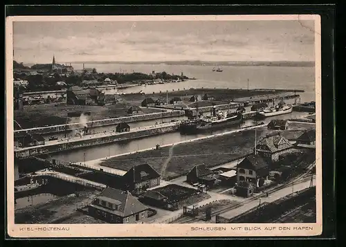 AK Kiel-Holtenau, Schleusen mit Blick auf den Hafen aus der Vogelschau
