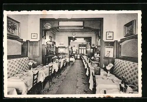 AK Blankenberge, Hotel-Restaurant Triton, Innenansicht mit eingedeckten Tischen