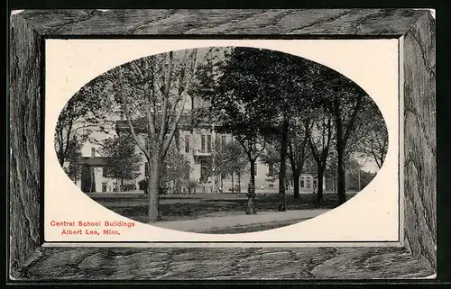 Präge-AK Albert Lea, MN, Central School Buildings, Passepartout