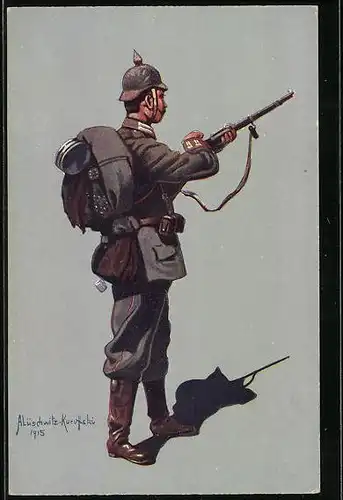 Künstler-AK Infanterist des 4. Garde-Reg. zu Fuss Berlin, Feldgrau