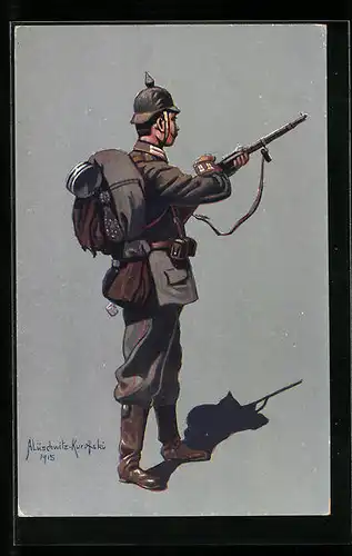 Künstler-AK Infanterist des 4. Garde-Reg. zu Fuss (Berlin), Felduniform 1914-1915