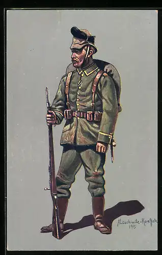Künstler-AK Unteroffizier des K. Sächs. Schützen-Regt. Prinz Georg Nr. 108 Dresden in Felduniform von 1914 /15