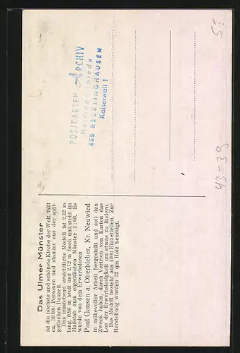 AK Ulm, Modell des Münsters, Portrait des Erbauers, Modellbau