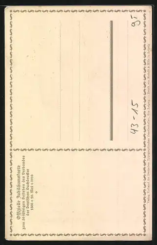Künstler-AK Offizielle Postkarte zum 50 jährigen Bestehen des Verbandes der Deutschen Buchdrucker 1916