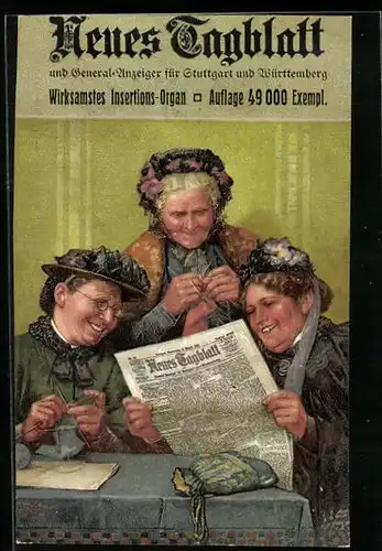 Künstler-AK Drei Damen lesen die Zeitung Neues Tagblatt