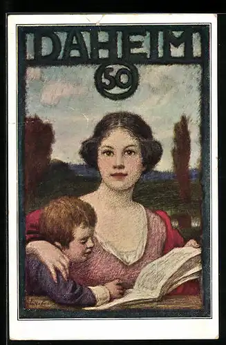 Künstler-AK Feier des 50. Jubiläumsjahrgangs der Zeitschrift Daheim, Junge Mutter mit Kind
