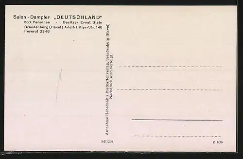 AK Brandenburg /Havel, Gruss vom Salon-Dampfer Deutschland