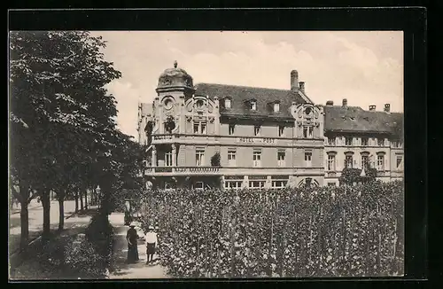 AK Freiburg i. B., Hotel Post vom Park aus