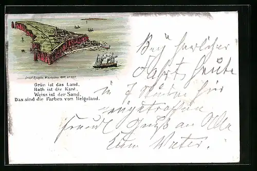 Lithographie Helgoland, Totalansicht der Insel