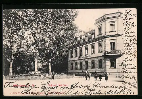 AK Offenburg i. B., Ockendenkmal und Hotel Ries