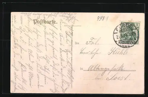 AK Bünde i. W., Post und Kirche aus der Vogelschau