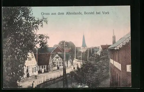 AK Borstel bei York, Ortspartie mit Kirche