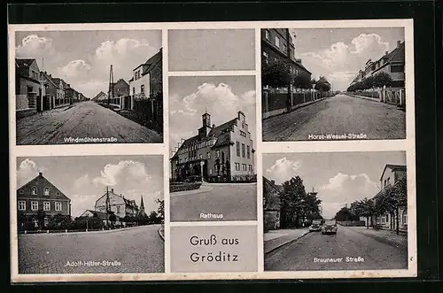 AK Gröditz, Strasse, Horst-Wessel-Strasse, Braunauer Strasse