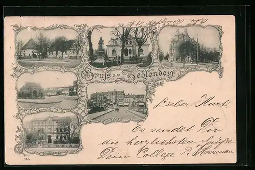 Passepartout-AK Berlin-Zehlendorf, Am Bahnhof, Schule, Kaiserhof