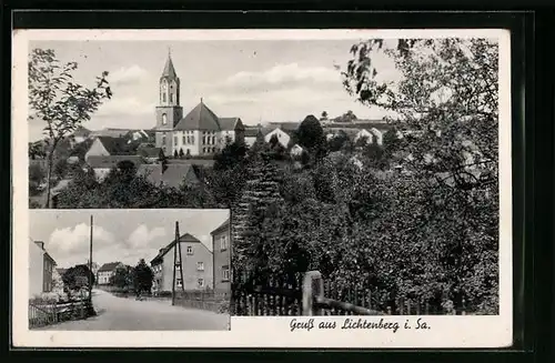 AK Lichtenberg i. Sa., Strassenpartie, Blick auf die Kirche