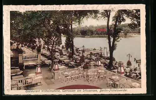 AK Berlin-Pichelswerder, Restaurant Wilhelmshöhe, Terrassen am Stössensee, Bes. H. Brüder & Söhne