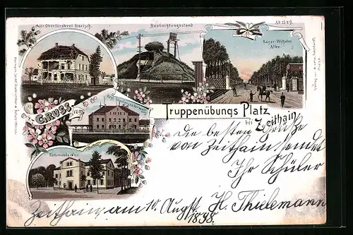 Lithographie Zeithain, Truppenübungsplatz mit Kaiser-Wilhelm-Allee