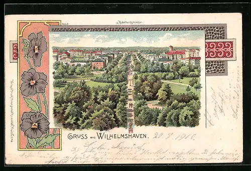 Lithographie Wilhelmshaven, Adalbertstrasse aus der Vogelschau