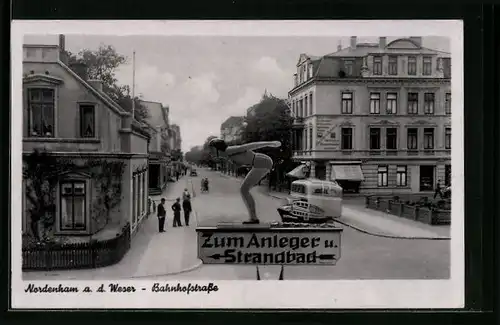 AK Nordenham a. d. Weser, Strassenpartie mit Omnibus