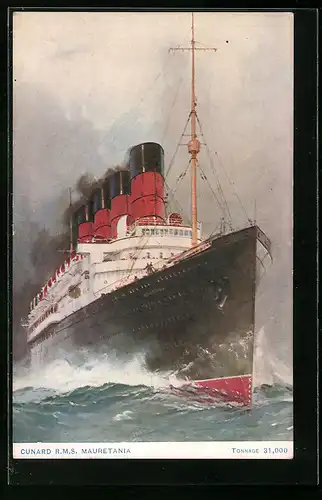 AK Passagierschiff RMS Mauretania in voller Fahrt, Cunard