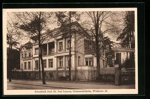 AK Berlin-Grunewald, Privatklinik Dr. Paul Lazarus, Winklerstr. 24, Strassenansicht