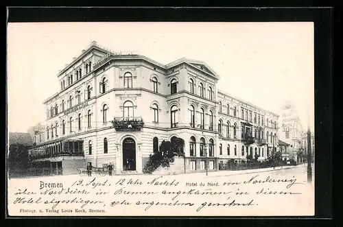 AK Bremen, Hotel du Nord, Strassenansicht