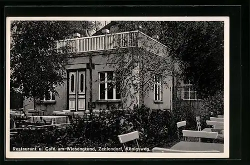 AK Berlin-Zehlendorf, Restaurant und Cafe am Wiesengrund, Königsweg, Gartenansicht