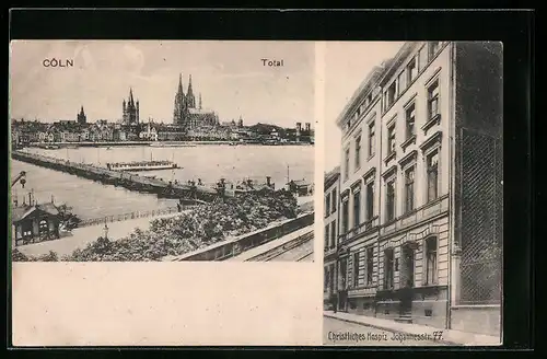 AK Köln, Christliches Hospiz, Johannesstr. 77, Totalansicht mit Dom