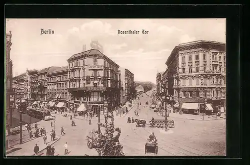 AK Berlin, Rosenthaler Tor mit Bierkutsche und Strassenbahn