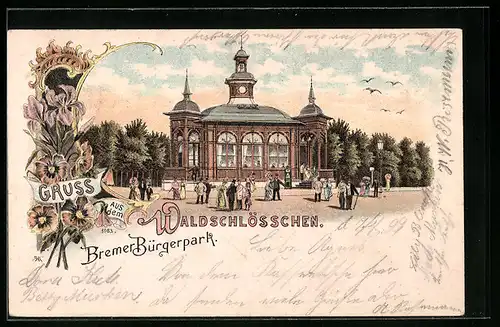 Lithographie Bremen, Gasthaus Waldschlösschen im Bürgerpark