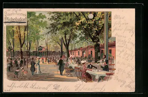 Lithographie Berlin-Pichelsdorf, Gasthaus Brauerei-Ausschank Pichelsdorf