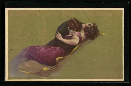 AK Art Deco, Paar in inniger Pose