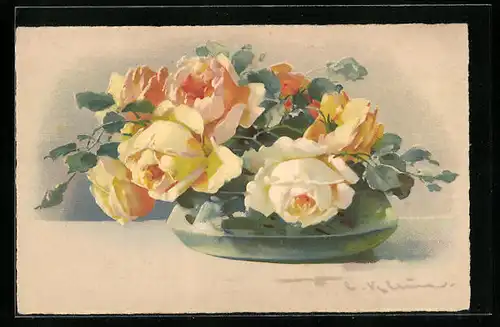 Künstler-AK Catharina Klein: Blühende Rosen in Vase