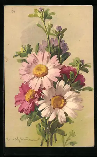 Künstler-AK Catharina Klein: Gänseblumen im Bund