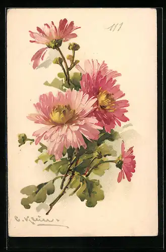 Künstler-AK Catharina Klein: Blumenstrauss mit rosa Blüten